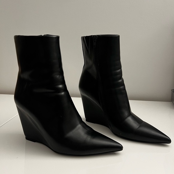 Black Wedge Ankle Boots - Picture 1 of 3